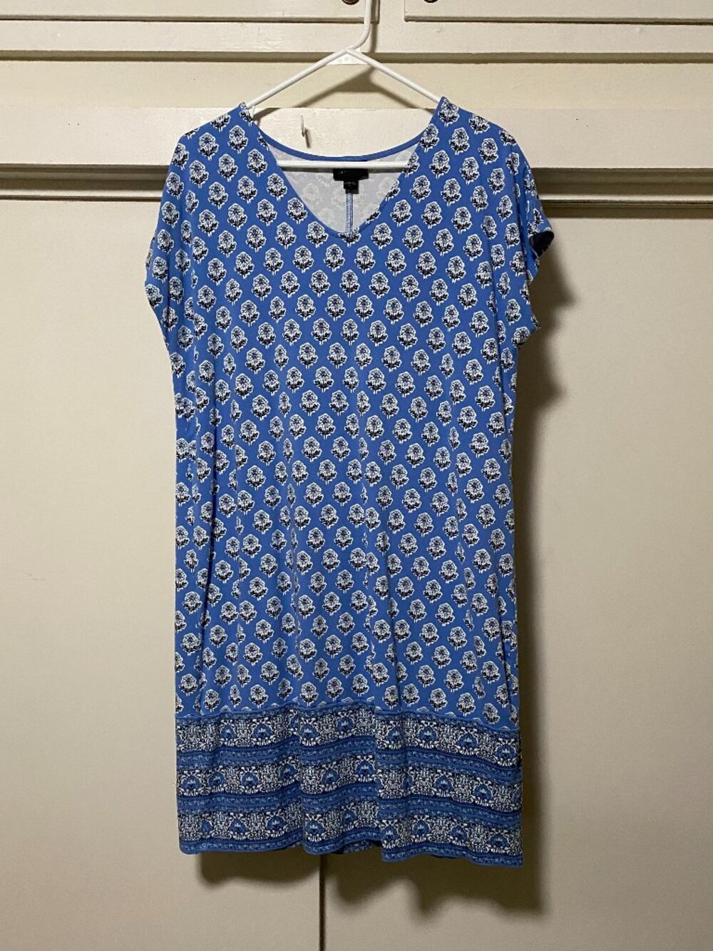 J. Jill, Wearever Collection, short sleeve, blue dress w/flowers, size S